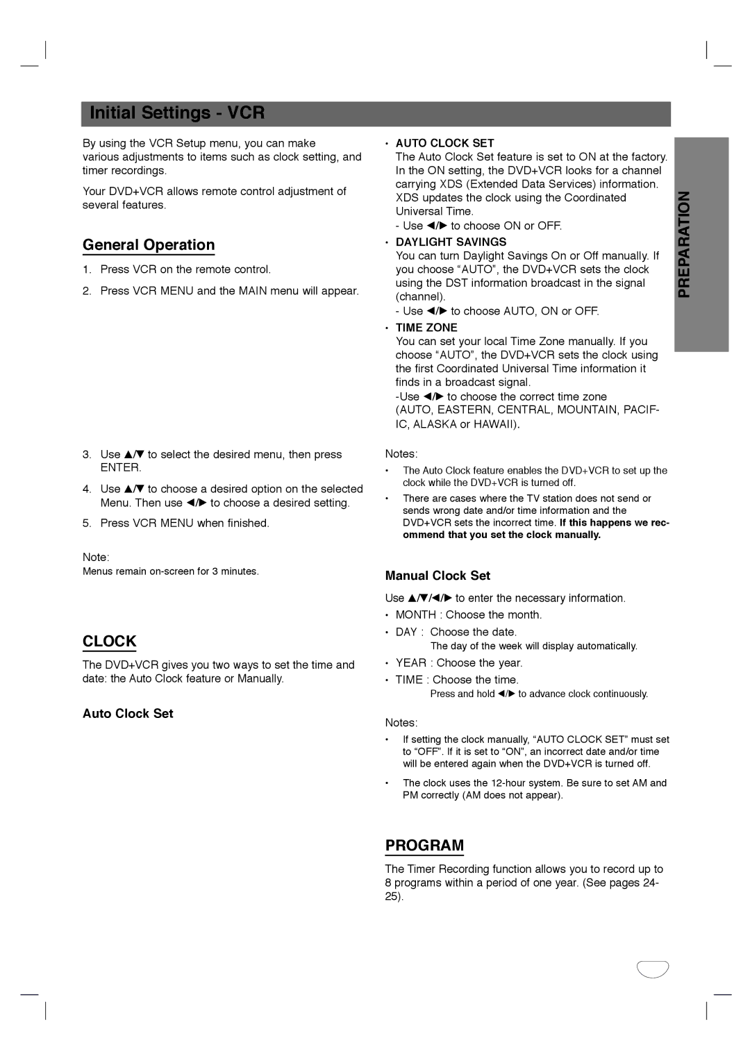 Toshiba SD-KV540SU owner manual Initial Settings VCR, General Operation, Clock, Program 