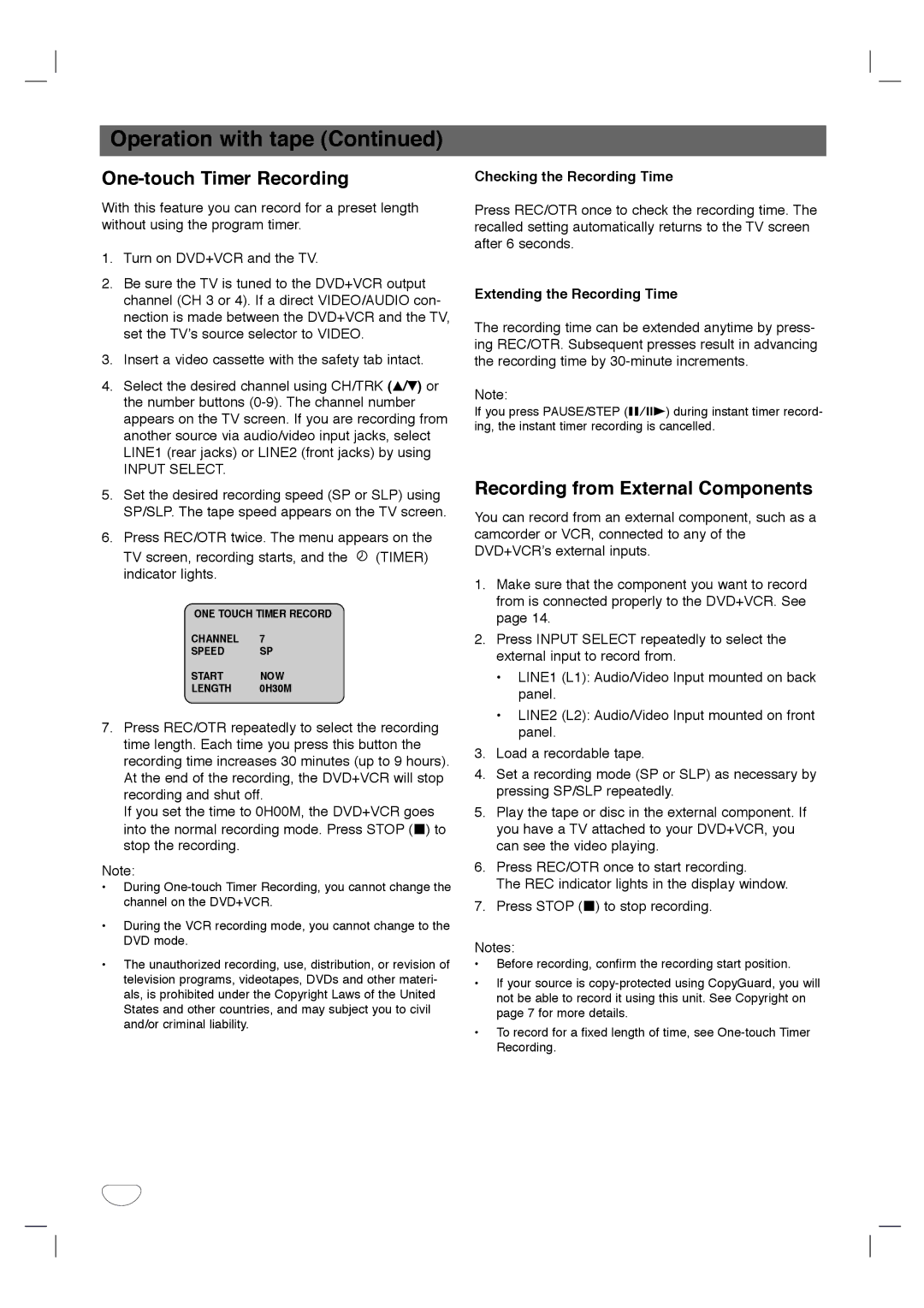 Toshiba SD-KV540SU owner manual One-touch Timer Recording, Recording from External Components, Input Select 