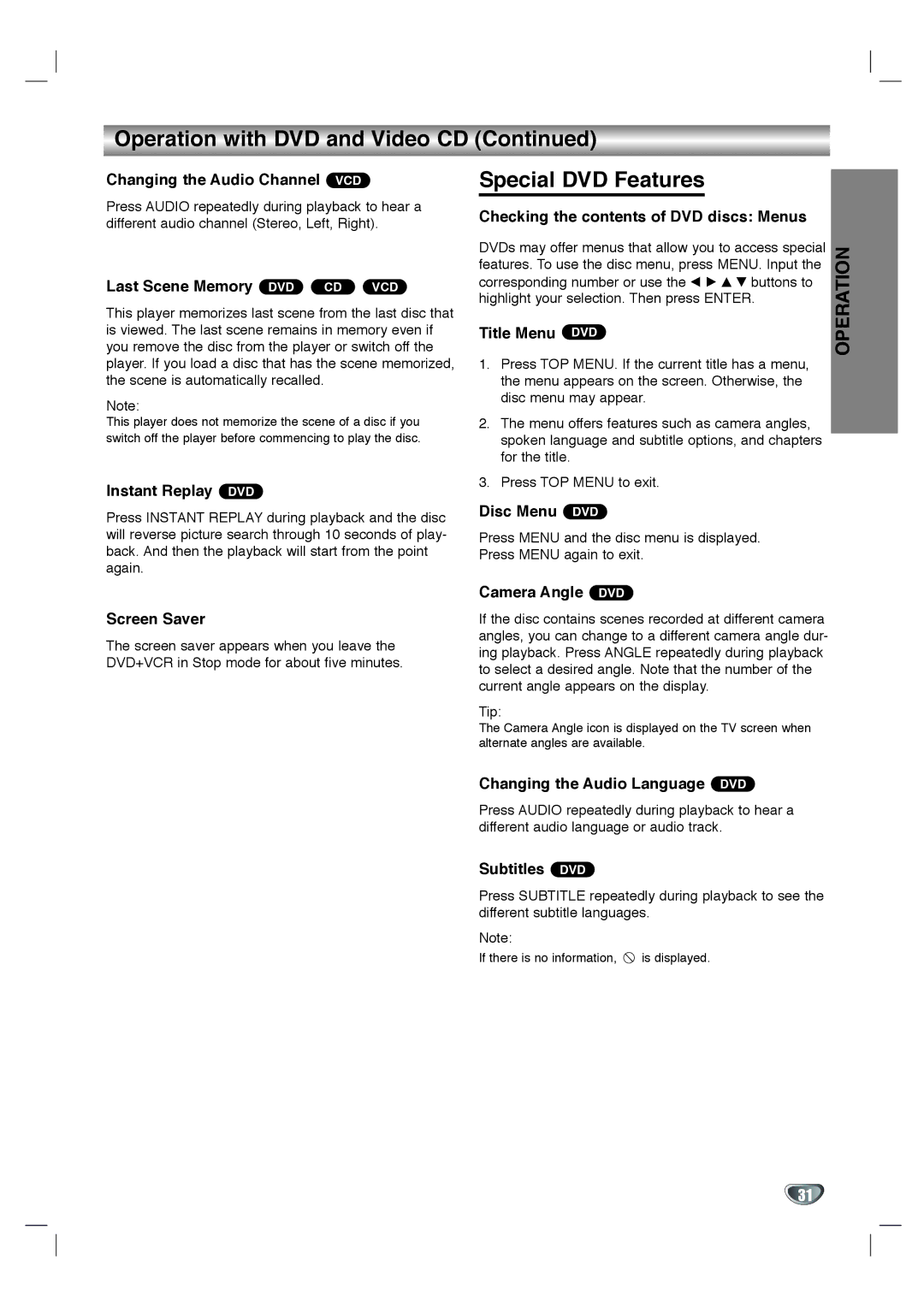 Toshiba SD-KV540SU owner manual Special DVD Features 