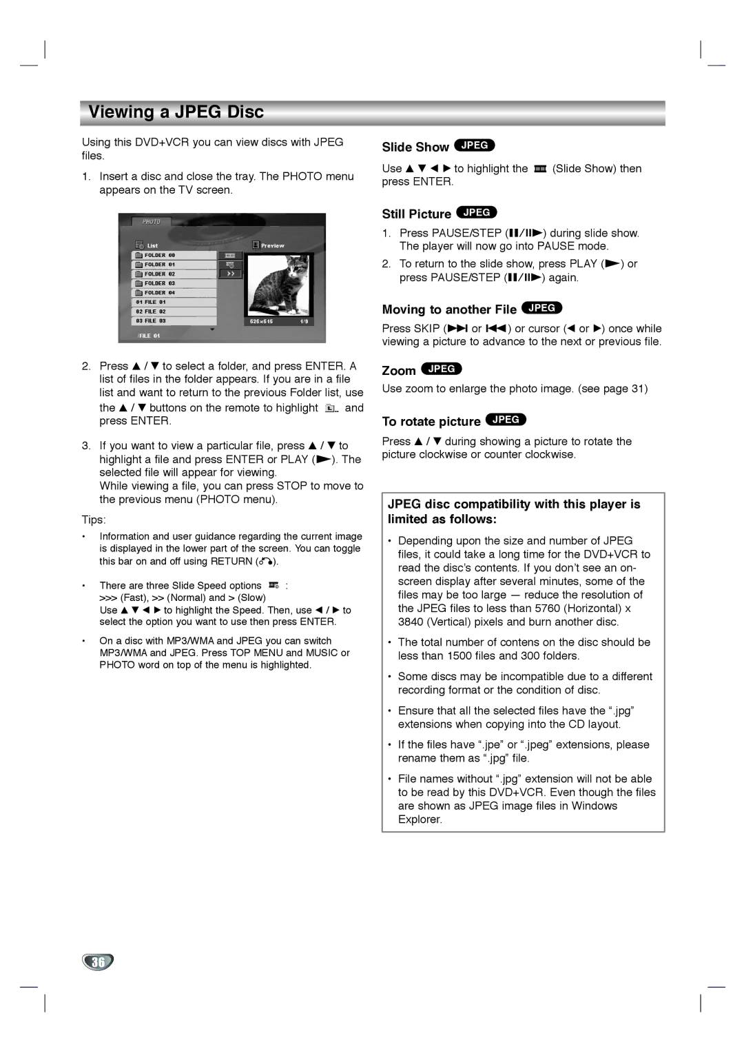 Toshiba SD-KV540SU owner manual Viewing a Jpeg Disc 