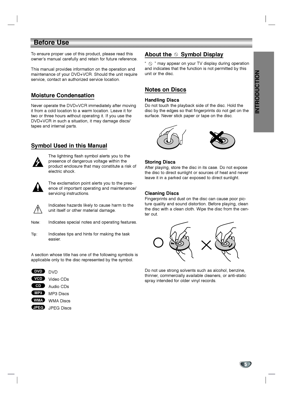 Toshiba SD-KV540SU owner manual Before Use, Moisture Condensation, Symbol Used in this Manual, About the Symbol Display 