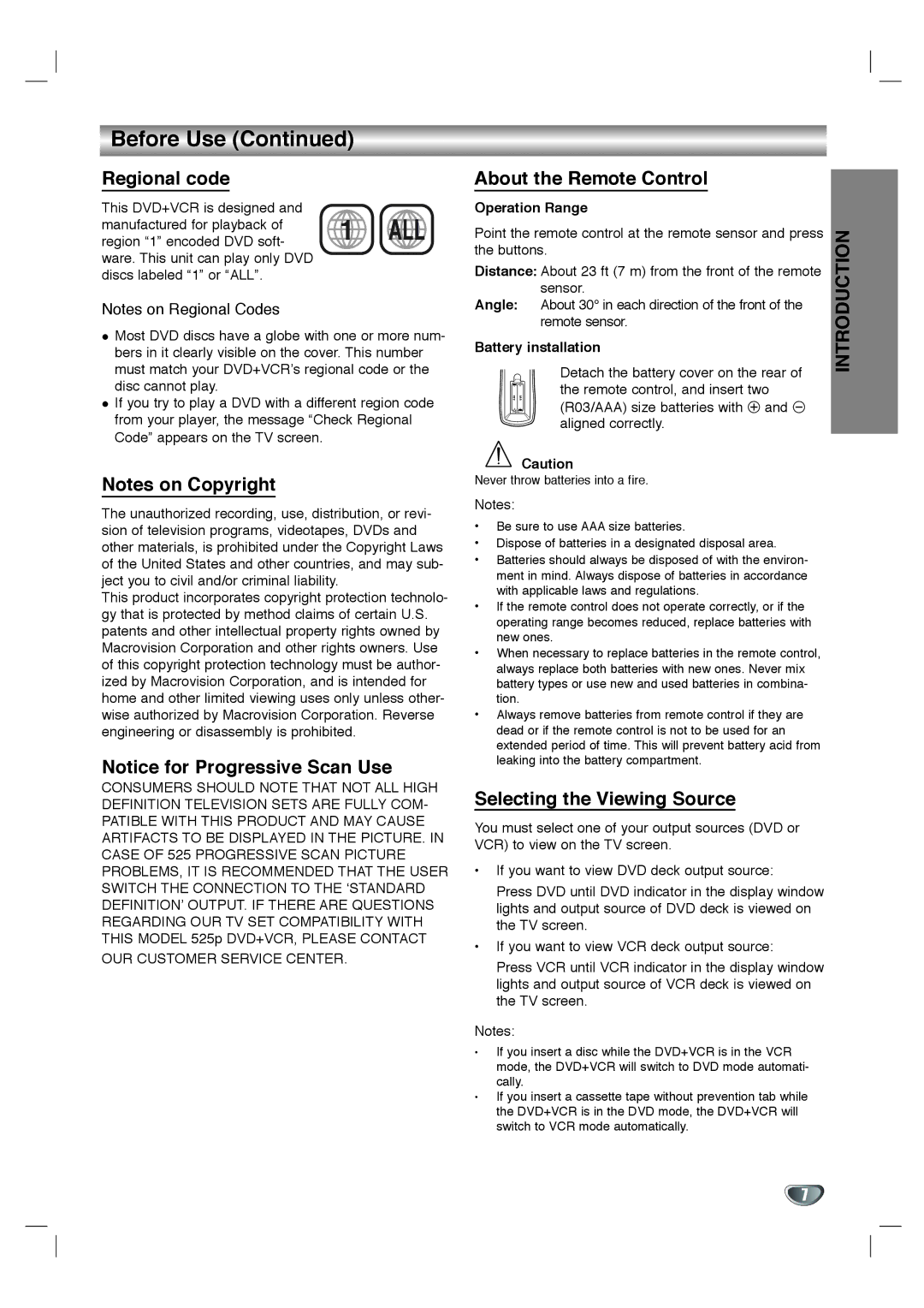 Toshiba SD-KV540SU owner manual Regional code, About the Remote Control, Selecting the Viewing Source, Operation Range 