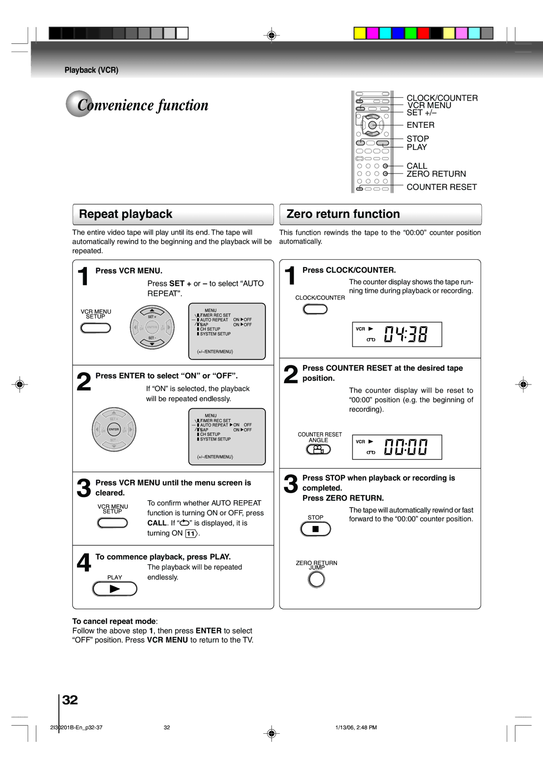 Toshiba SD-KV550SU owner manual Convenience function, Repeat playback Zero return function 