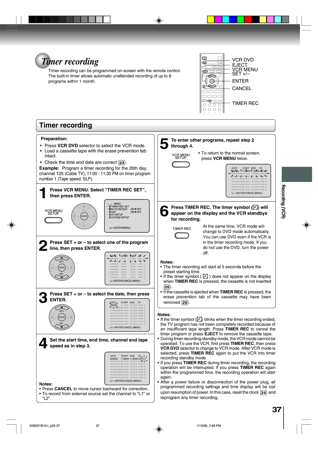 Toshiba SD-KV550SU owner manual Timer recording, Press SET + or to select one of the program 