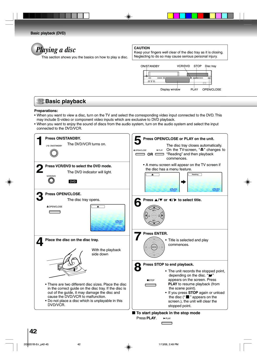 Toshiba SD-KV550SU owner manual Playing a disc, Vcddvd Basic playback, Basic playback DVD 