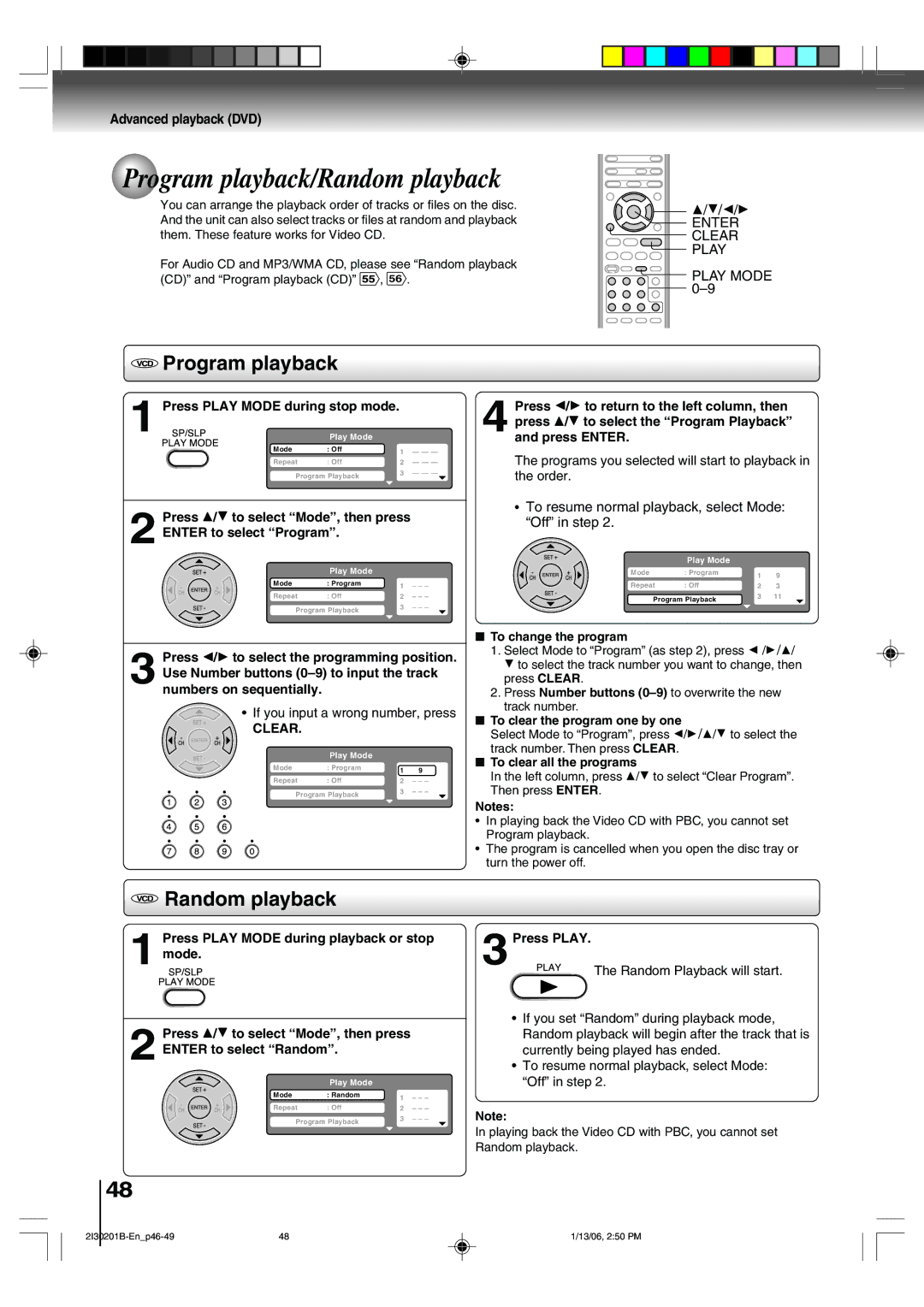 Toshiba SD-KV550SU owner manual Program playback/Random playback 