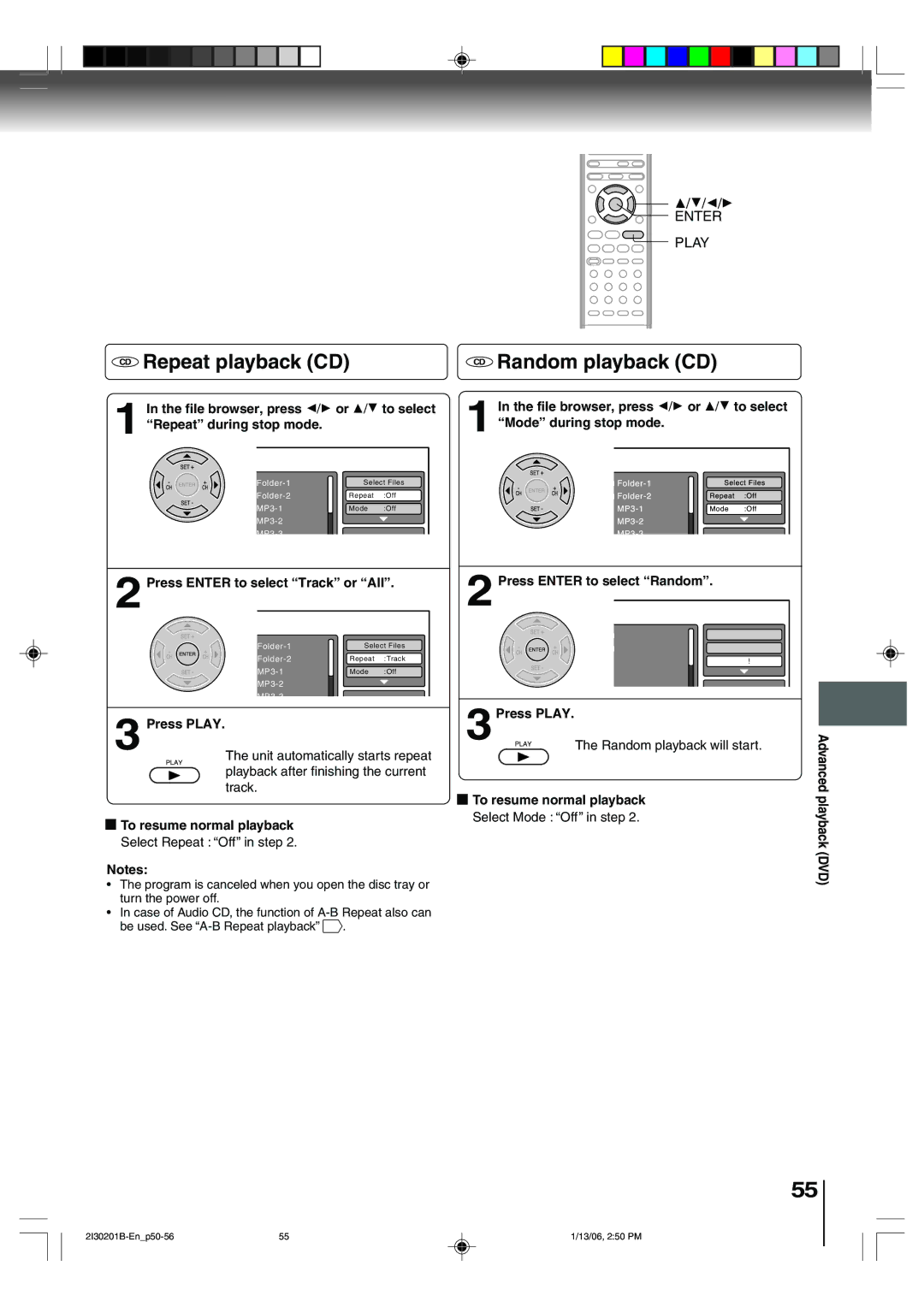 Toshiba SD-KV550SU owner manual CD Repeat playback CD, CD Random playback CD, Press PLAY.The Random playback will start 