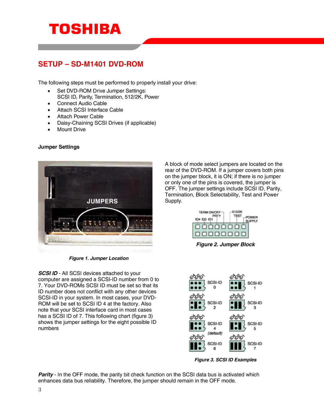 Toshiba user manual Setup SD-M1401 DVD-ROM, Jumper Settings 