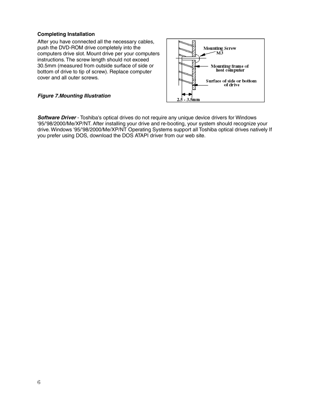 Toshiba SD-M1401 user manual Completing Installation, Mounting Illustration 