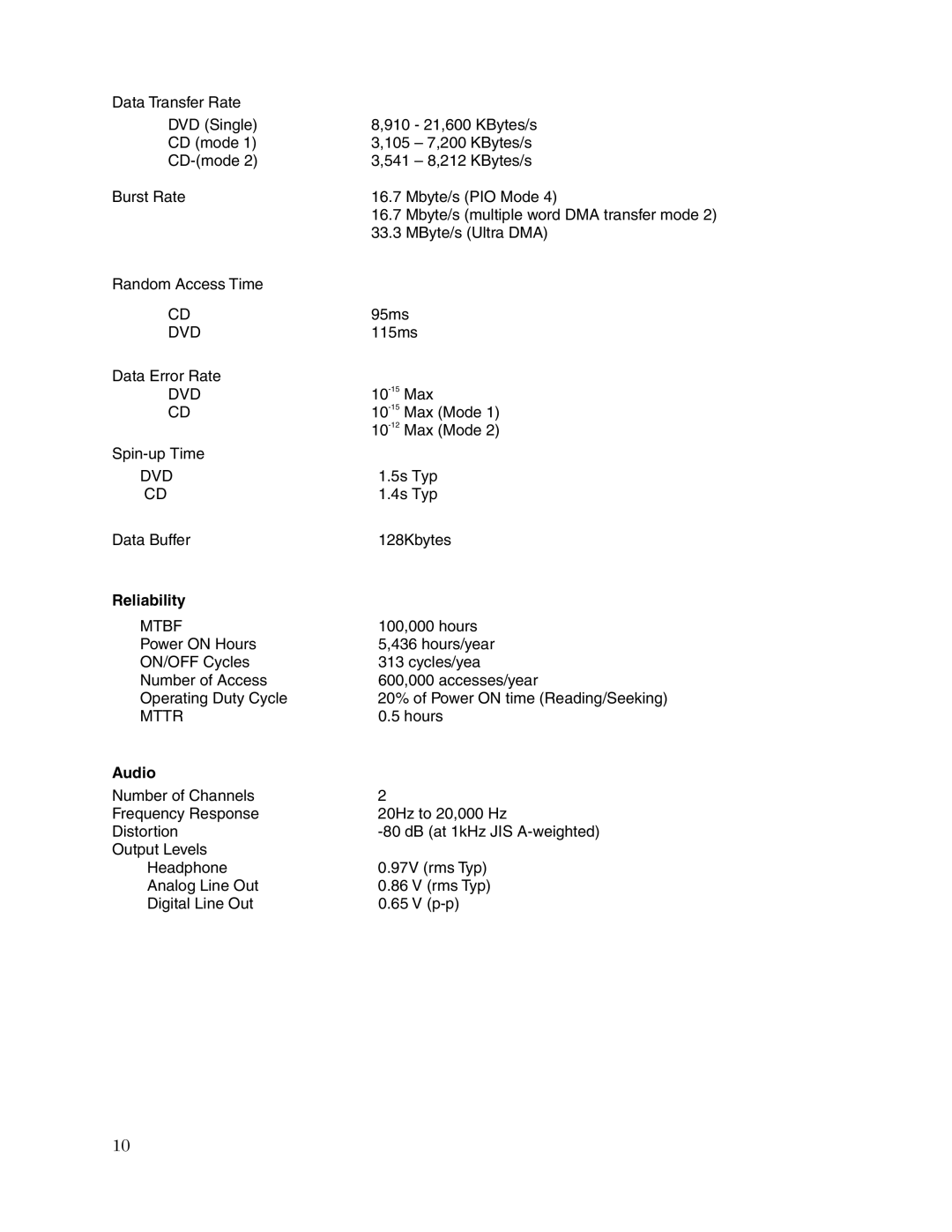 Toshiba SD-M1502 user manual Reliability, Audio 