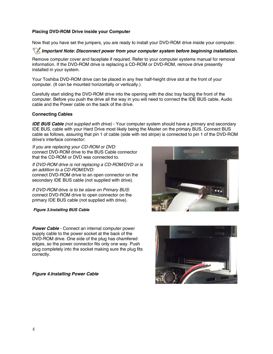 Toshiba SD-M1502 user manual Placing DVD-ROM Drive inside your Computer, Connecting Cables 