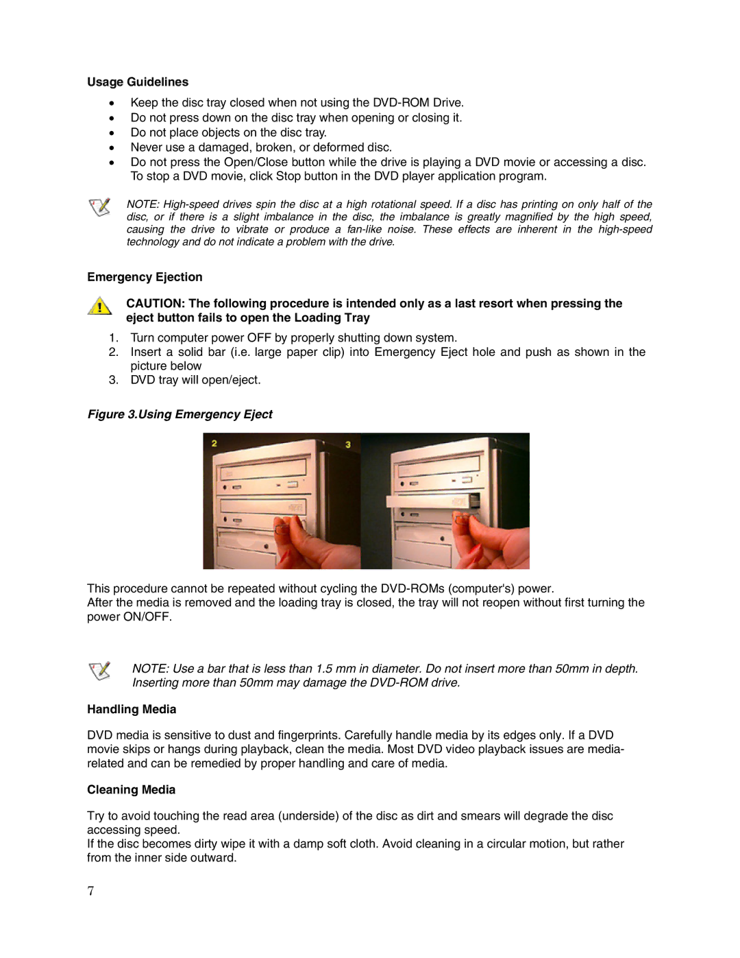 Toshiba SD-M1502 user manual Usage Guidelines, Emergency Ejection, Handling Media, Cleaning Media 