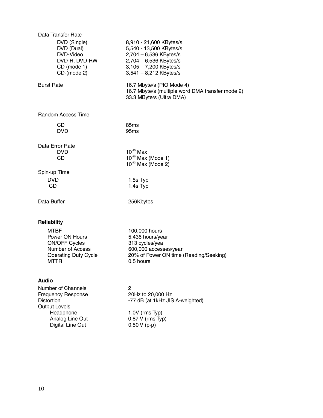 Toshiba SD-M1802 user manual Reliability, Audio 