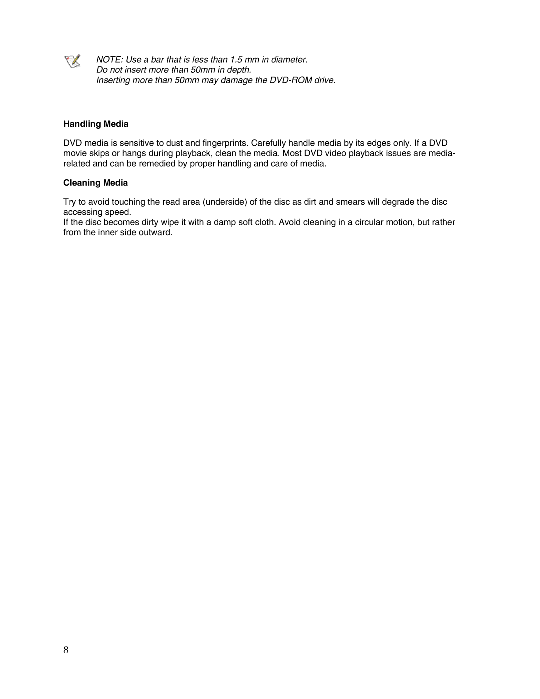 Toshiba SD-M1912 user manual Handling Media, Cleaning Media 