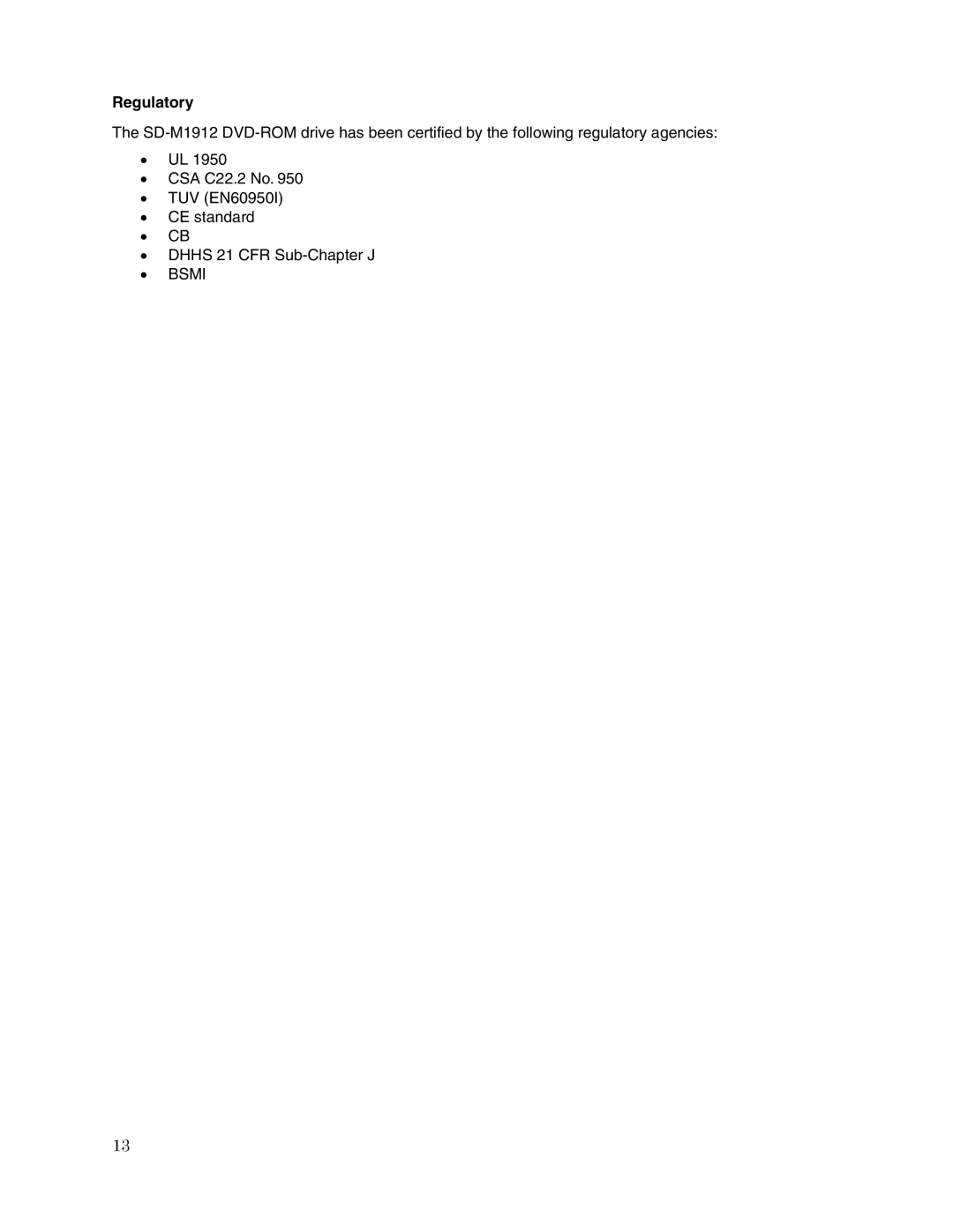 Toshiba SD-M1912 user manual Regulatory 