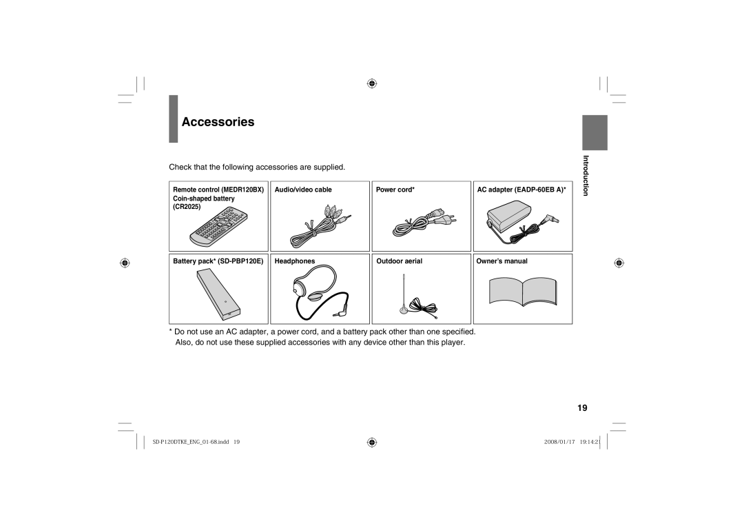 Toshiba SD-P120DTKE owner manual Accessories, Check that the following accessories are supplied 