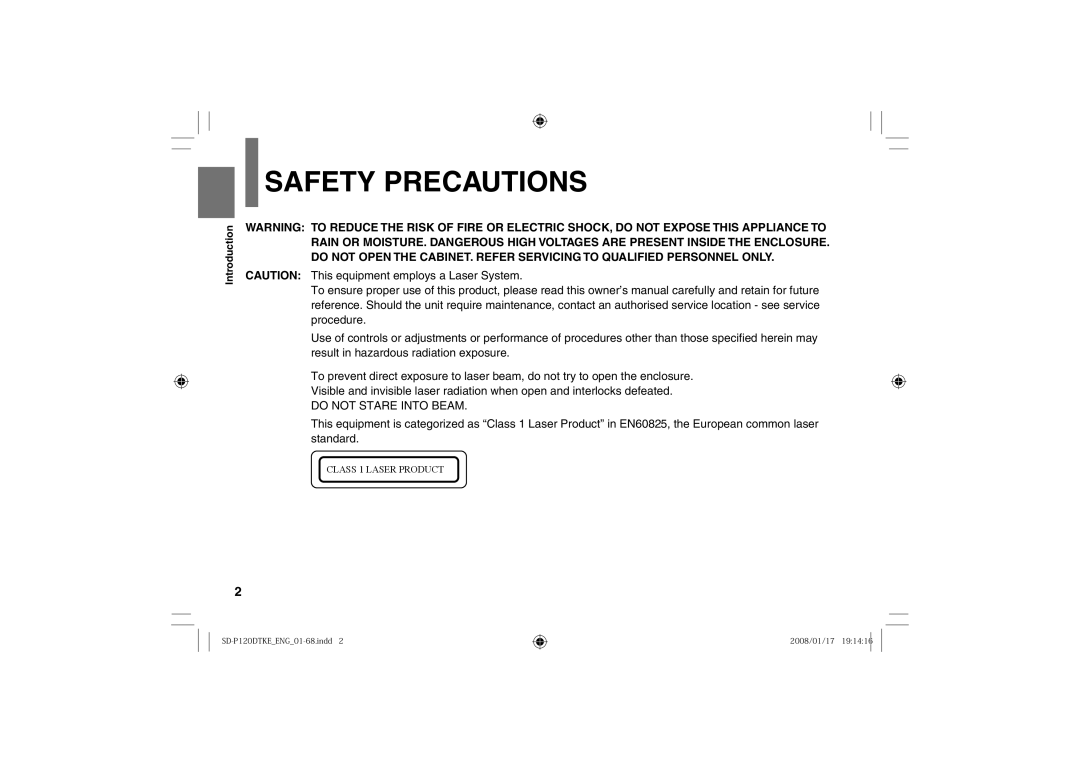 Toshiba SD-P120DTKE owner manual Safety Precautions 