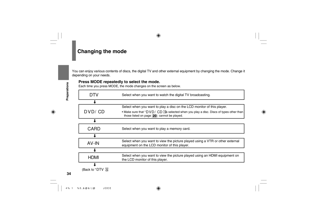 Toshiba SD-P120DTKE owner manual Changing the mode, Press Mode repeatedly to select the mode 