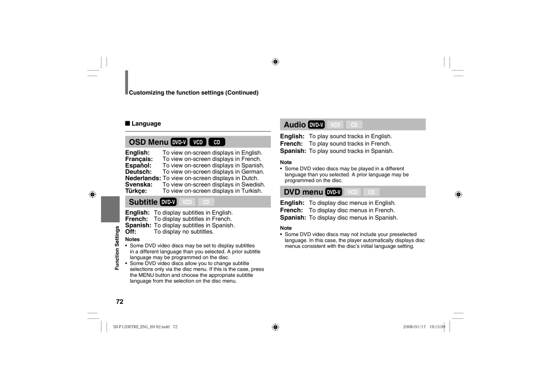 Toshiba SD-P120DTKE owner manual Language, Off 