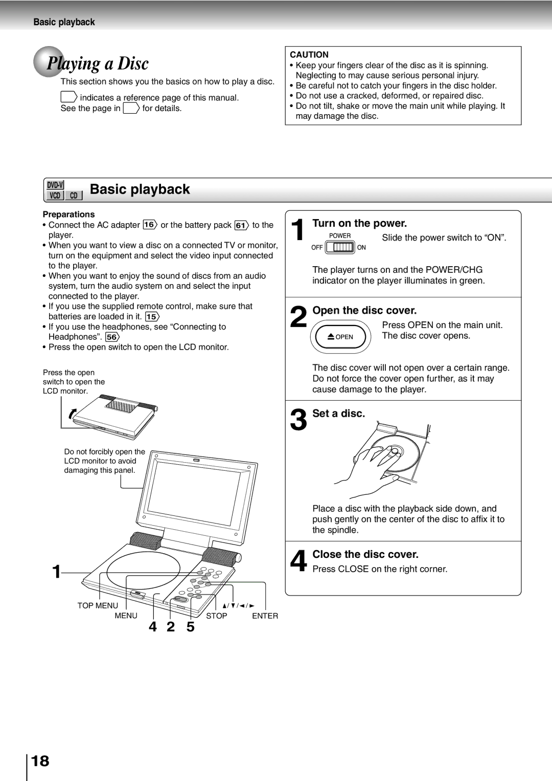 Toshiba SD-P1400 manual Playing a Disc, Basic playback 