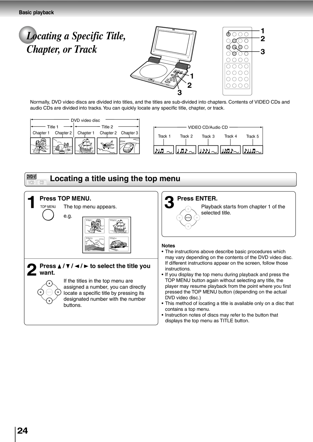 Toshiba SD-P1400 manual Locating a title using the top menu, Press TOP Menu, Press / / / to select the title you want 