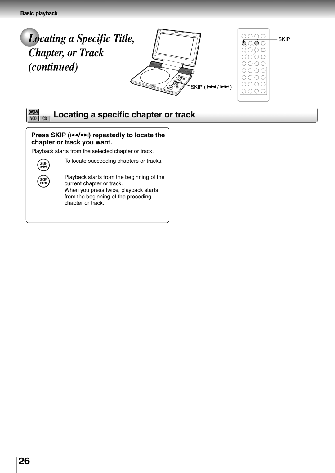 Toshiba SD-P1400 manual Locating a Specific Title, Chapter, or Track, Locating a specific chapter or track 