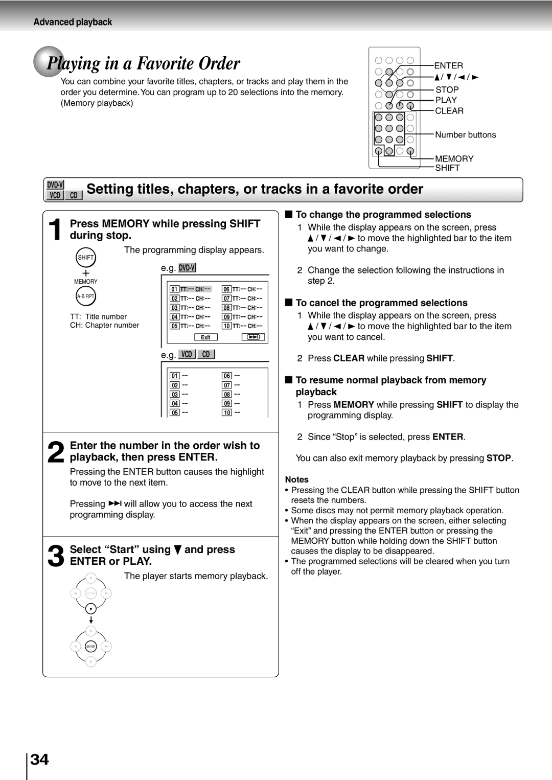 Toshiba SD-P1400 manual Playing in a Favorite Order, Setting titles, chapters, or tracks in a favorite order 