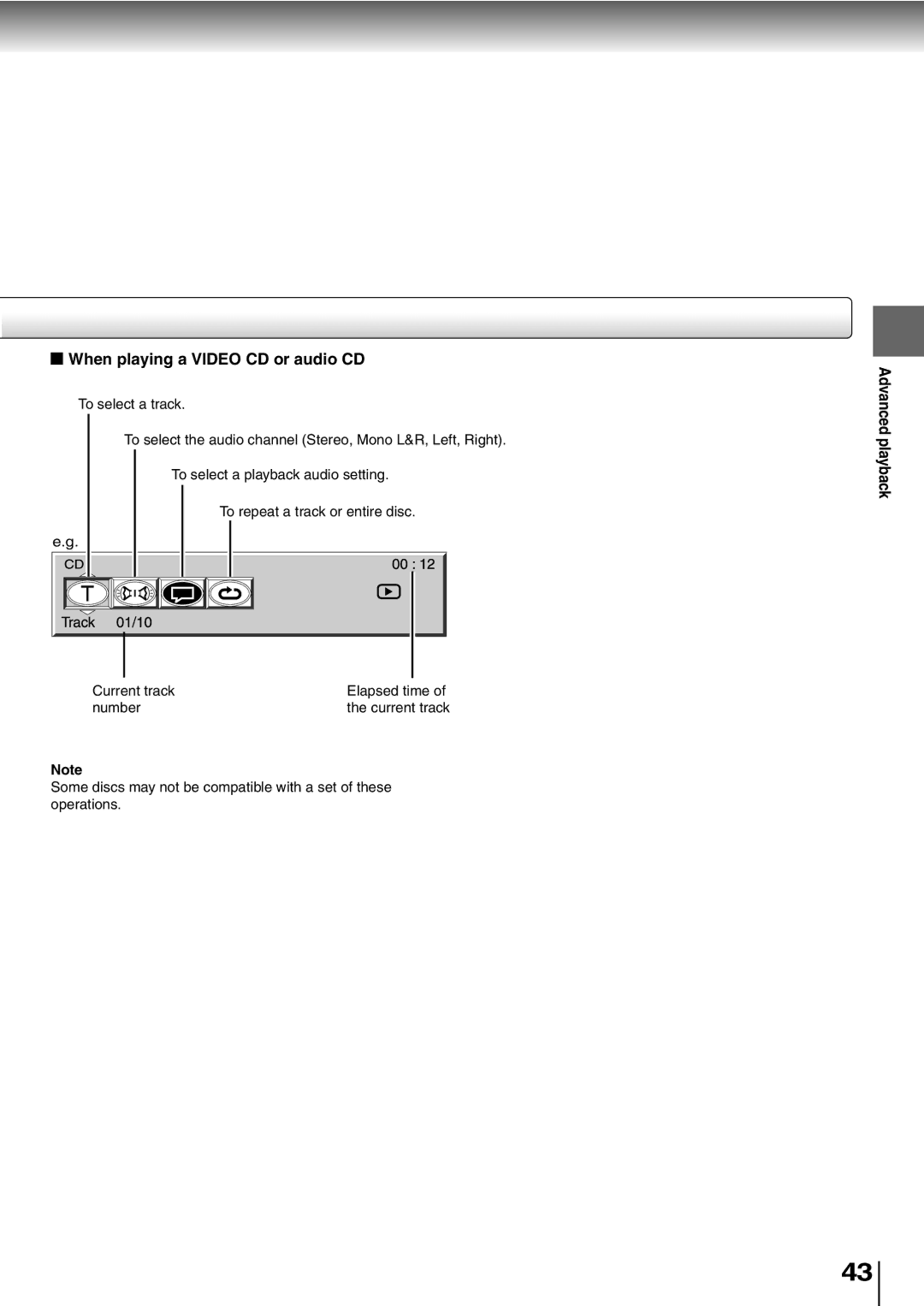 Toshiba SD-P1400 manual When playing a Video CD or audio CD 