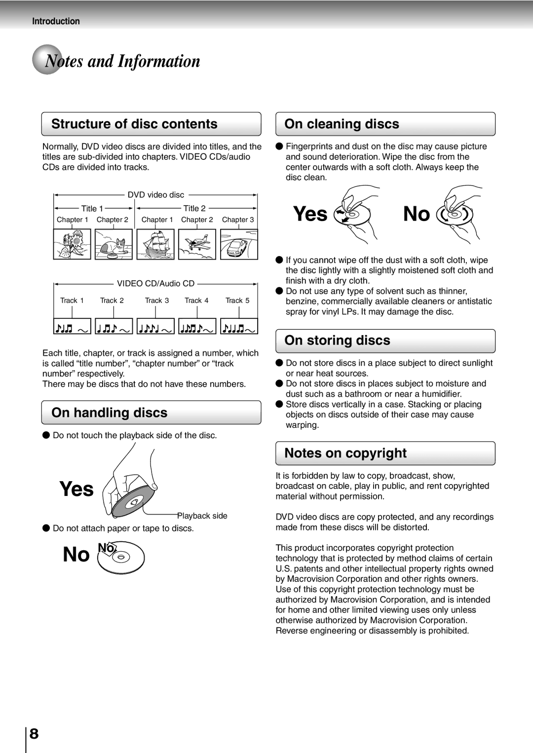 Toshiba SD-P1400 manual Structure of disc contents On cleaning discs, On handling discs, On storing discs 