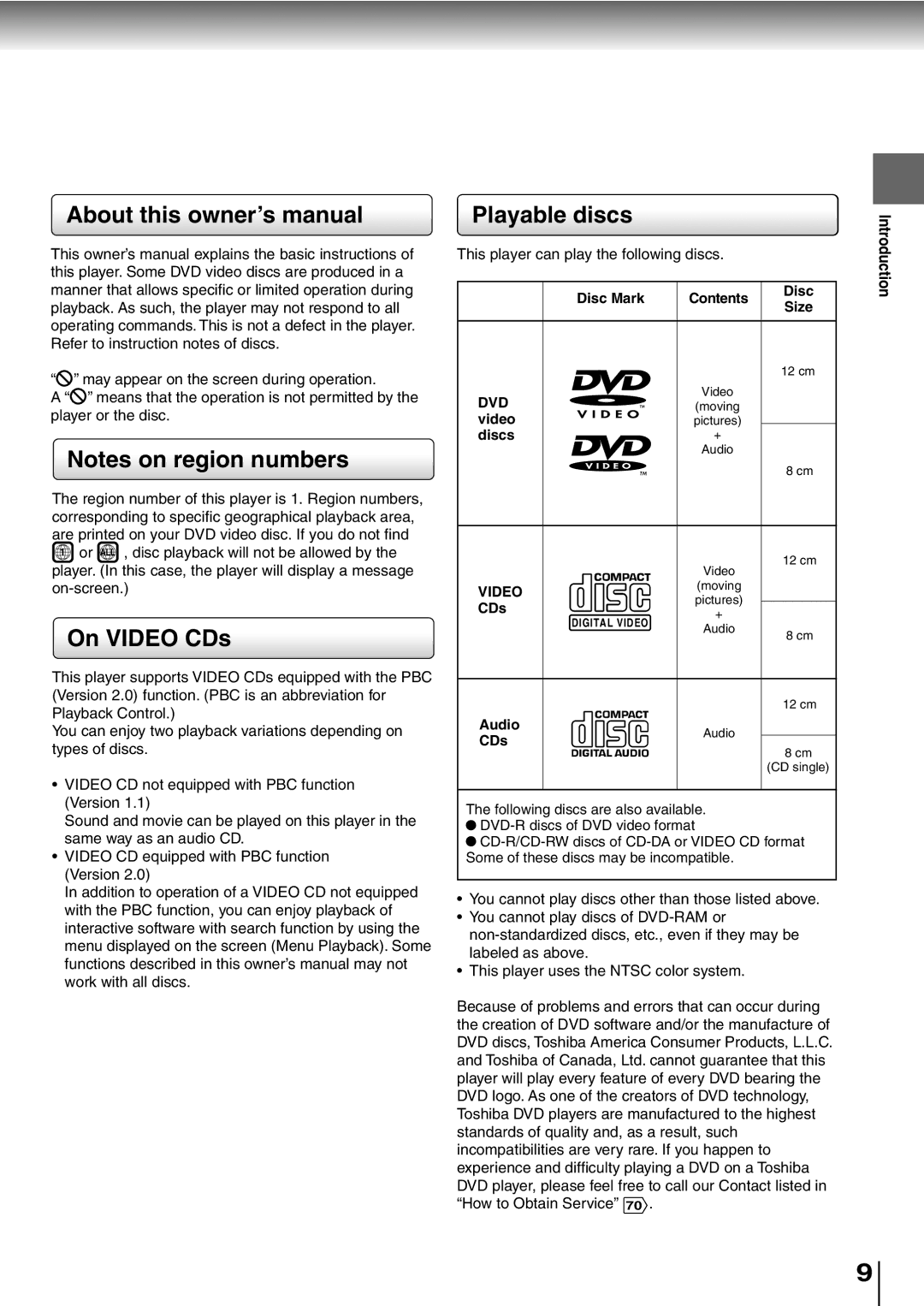 Toshiba SD-P1400 manual Playable discs, On Video CDs 