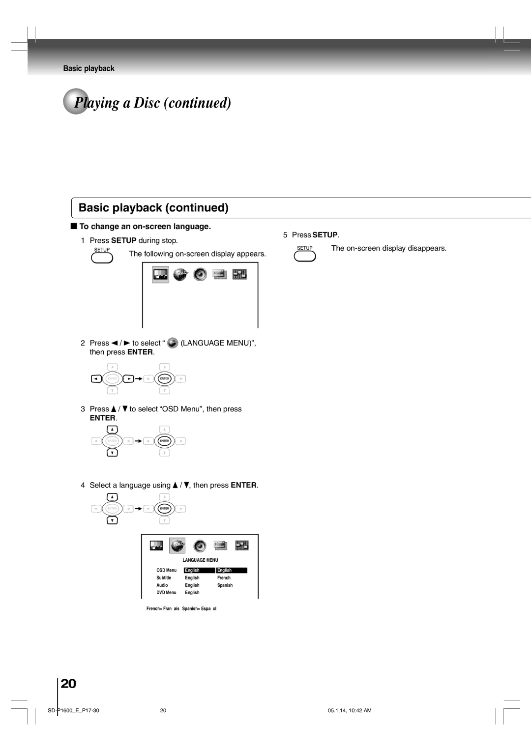 Toshiba SD-P1600 manual To change an on-screen language, Language Menu 