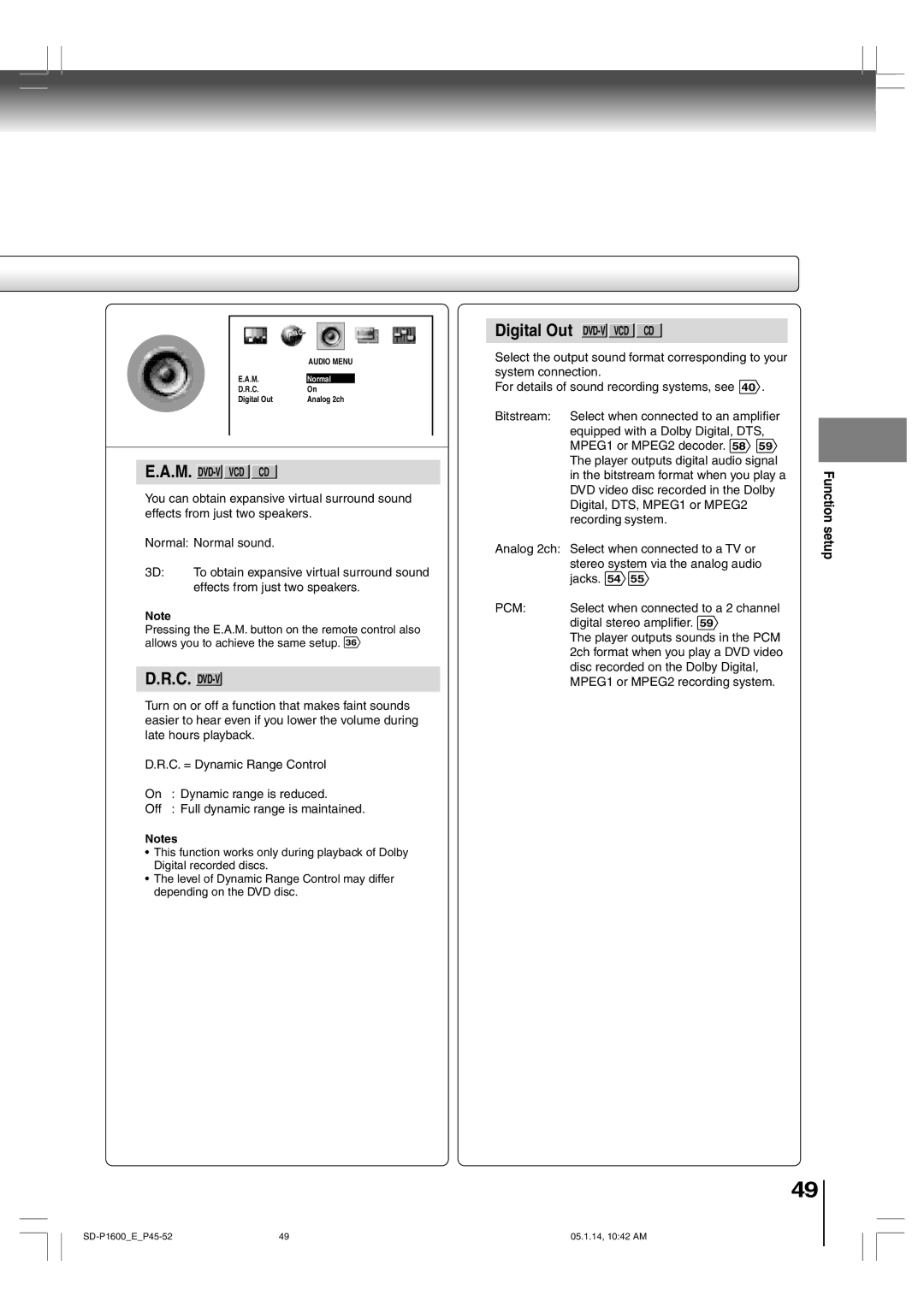 Toshiba SD-P1600 manual M. Dvd-V Vcd Cd, Pcm 