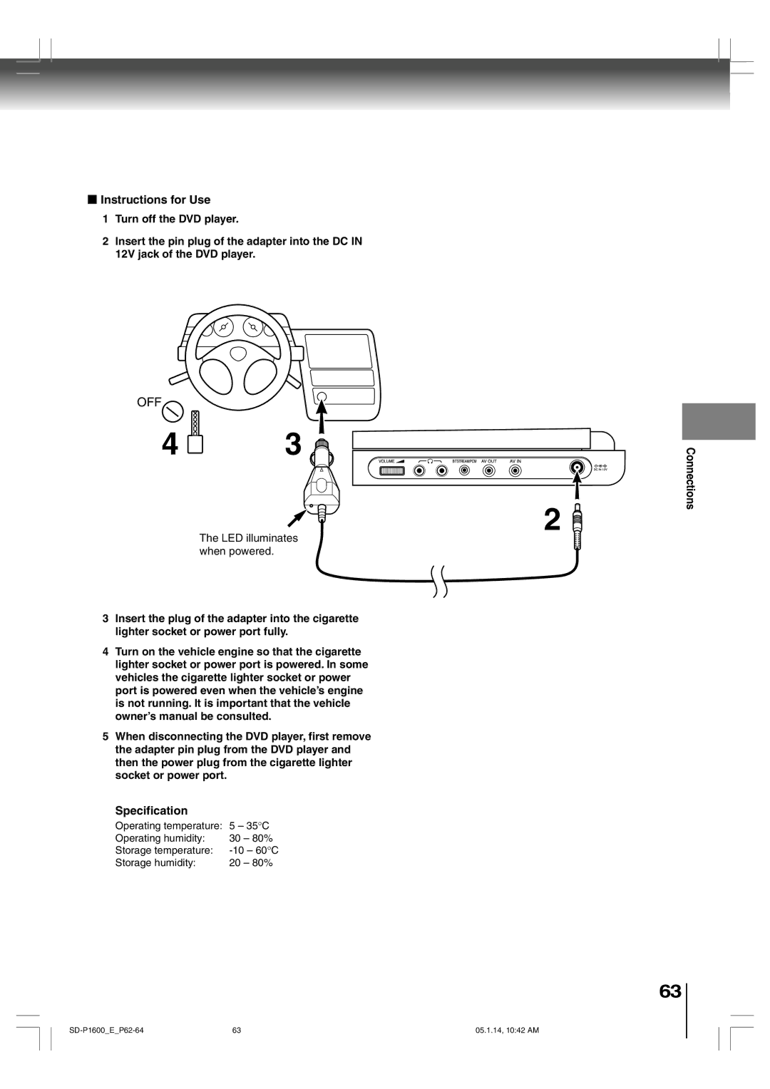 Toshiba SD-P1600 manual Instructions for Use, Specification 