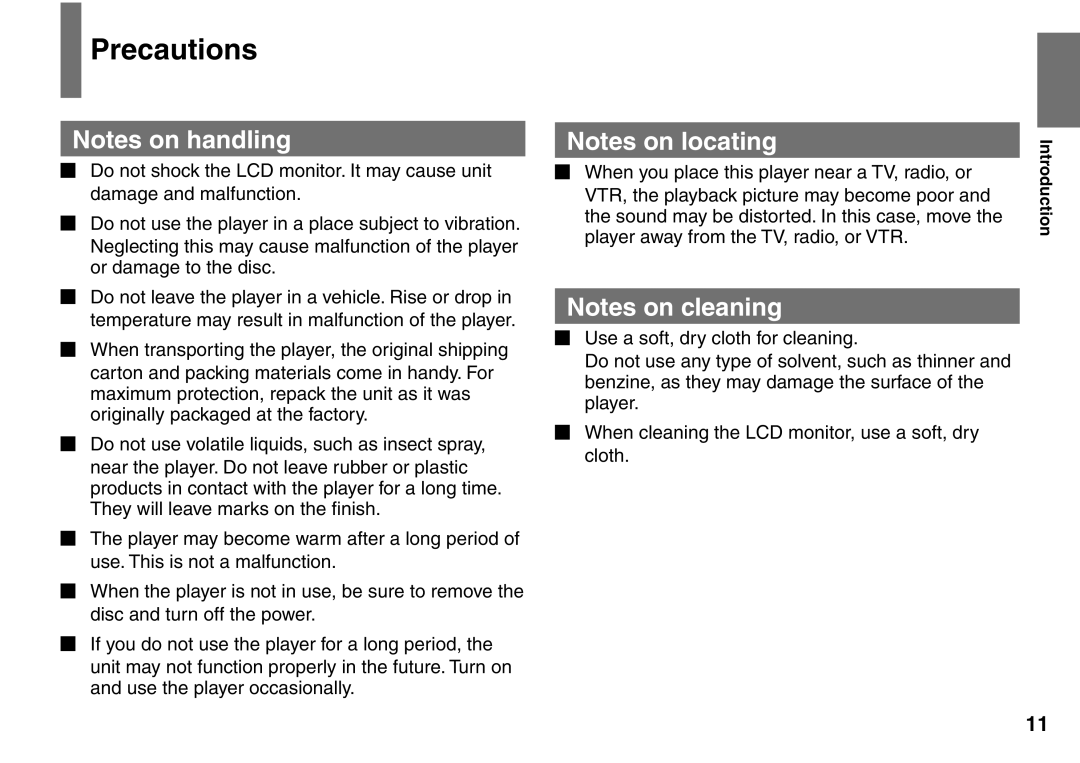 Toshiba SD-P1707SR owner manual Precautions 