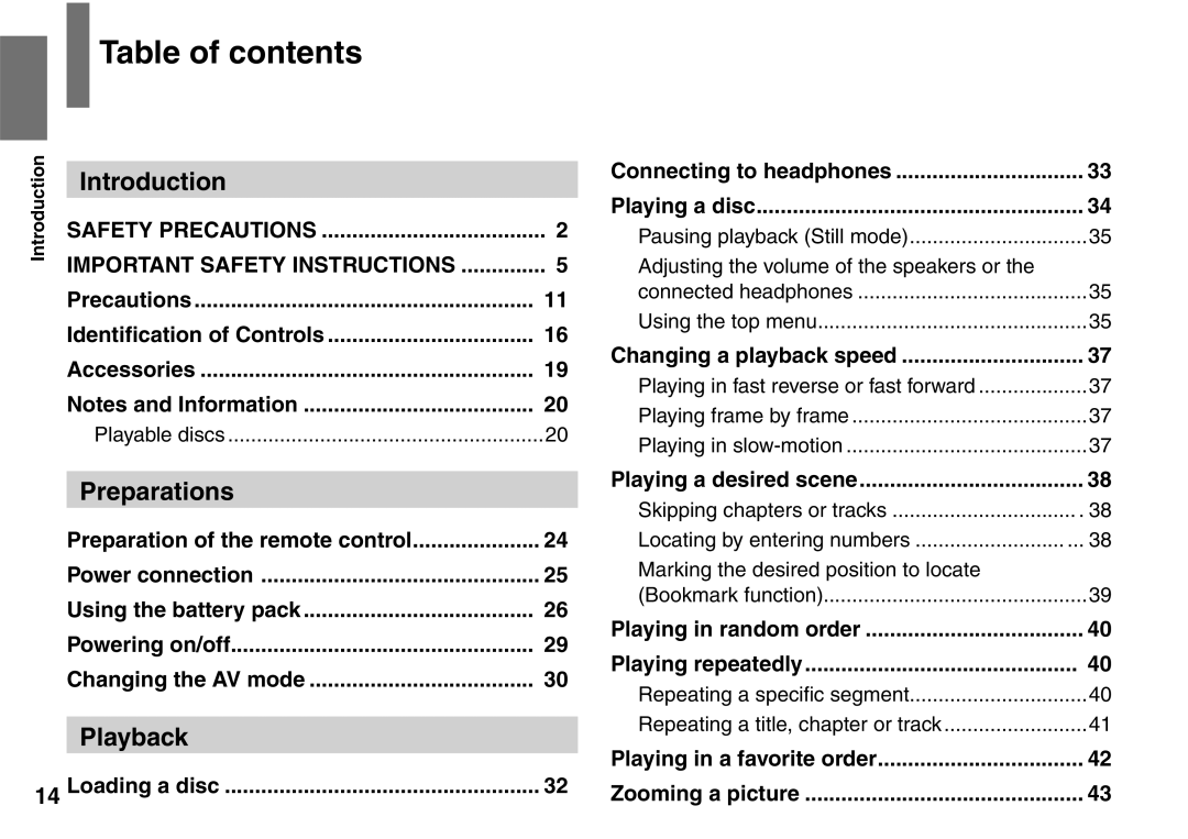 Toshiba SD-P1707SR owner manual Table of contents 