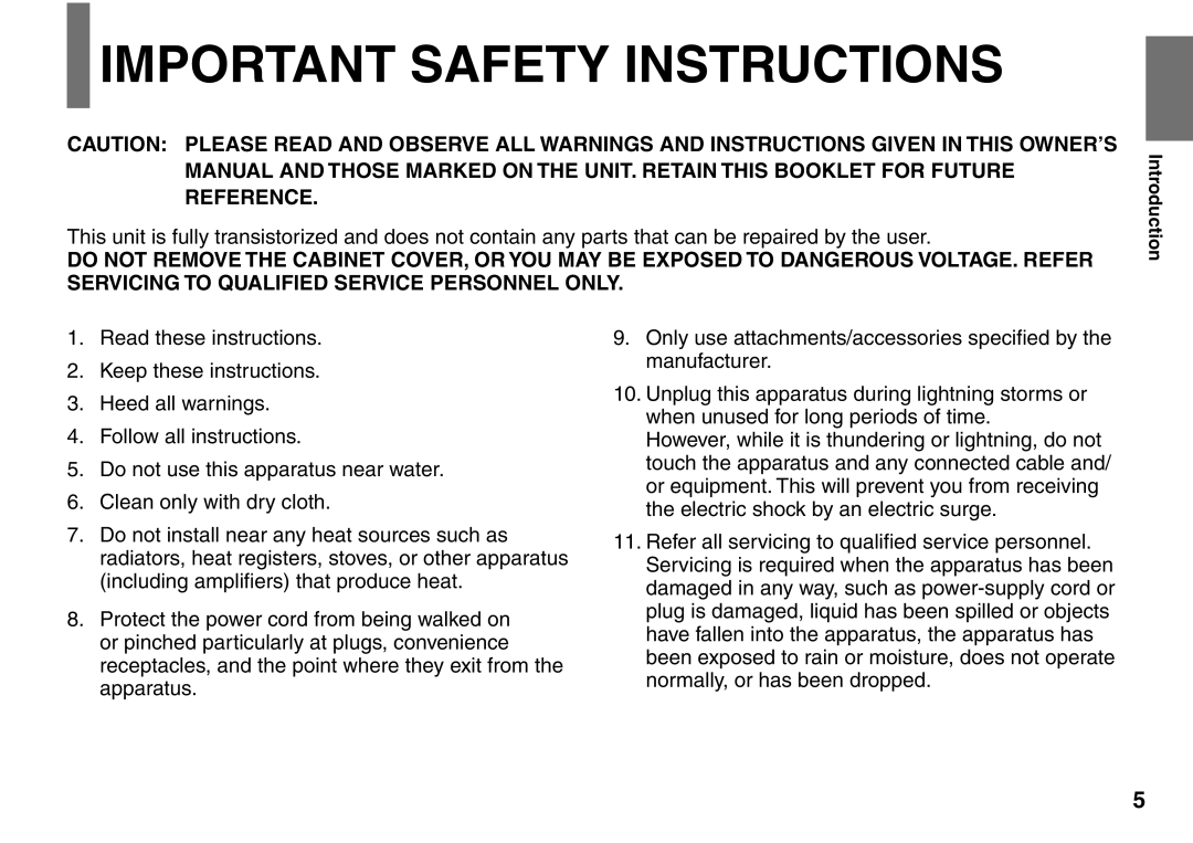 Toshiba SD-P1707SR owner manual Important Safety Instructions 