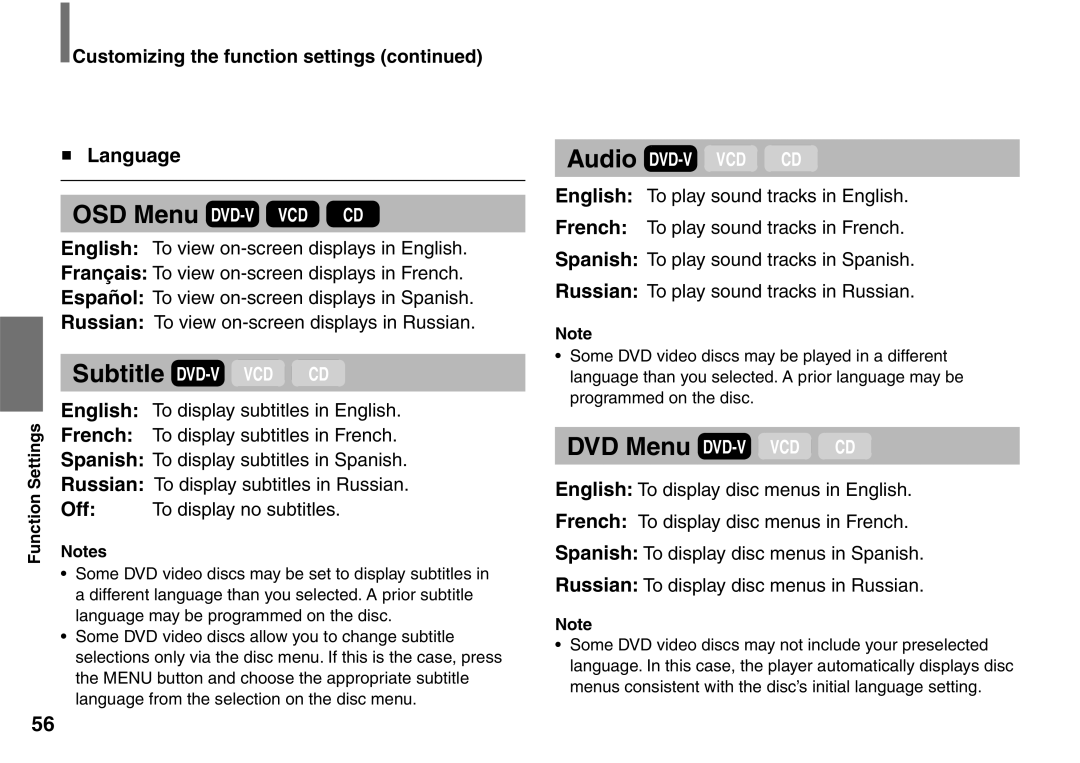 Toshiba SD-P1707SR owner manual Language, Customizing the function settings 