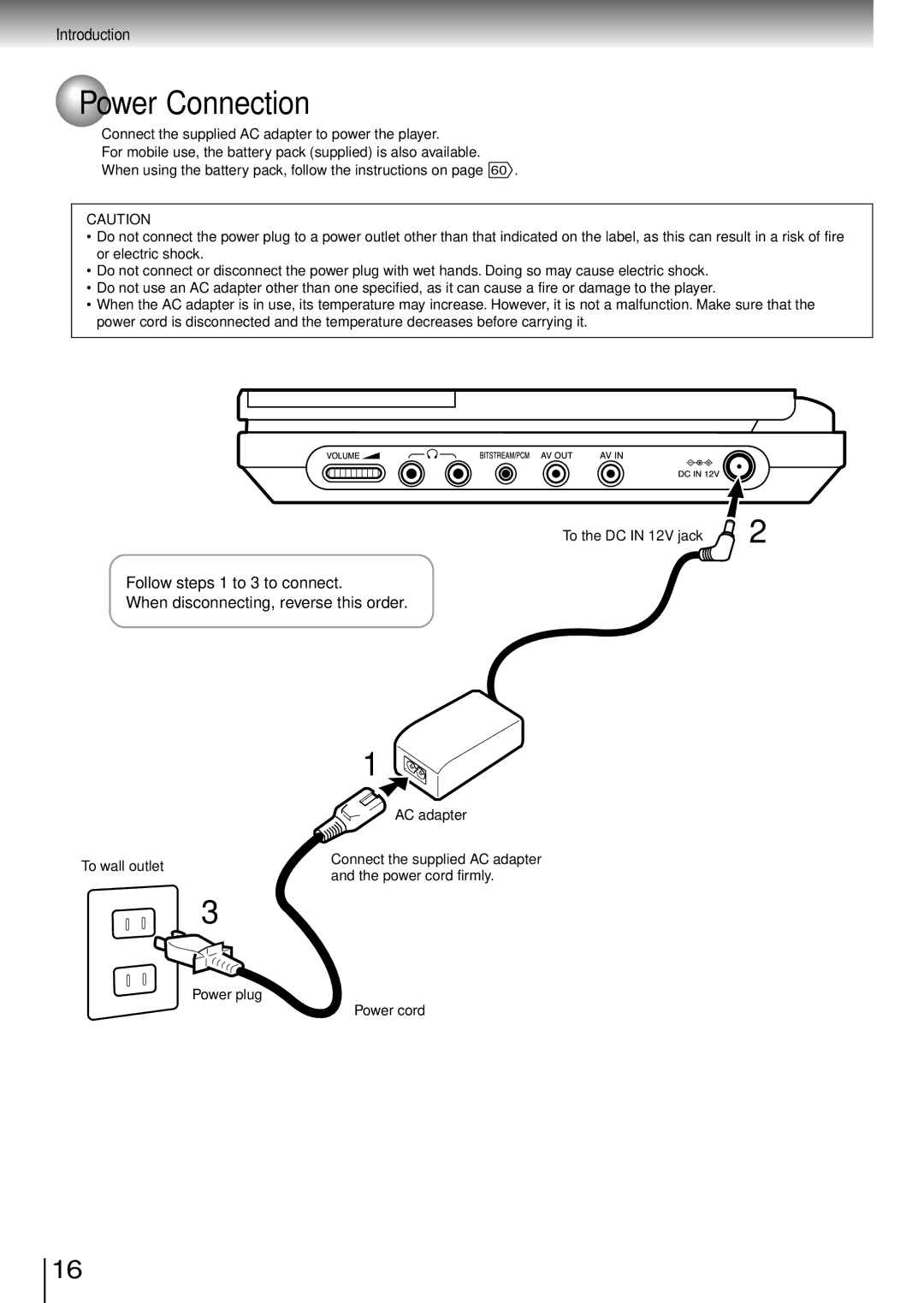 Toshiba SD-P1850SN owner manual Power Connection 