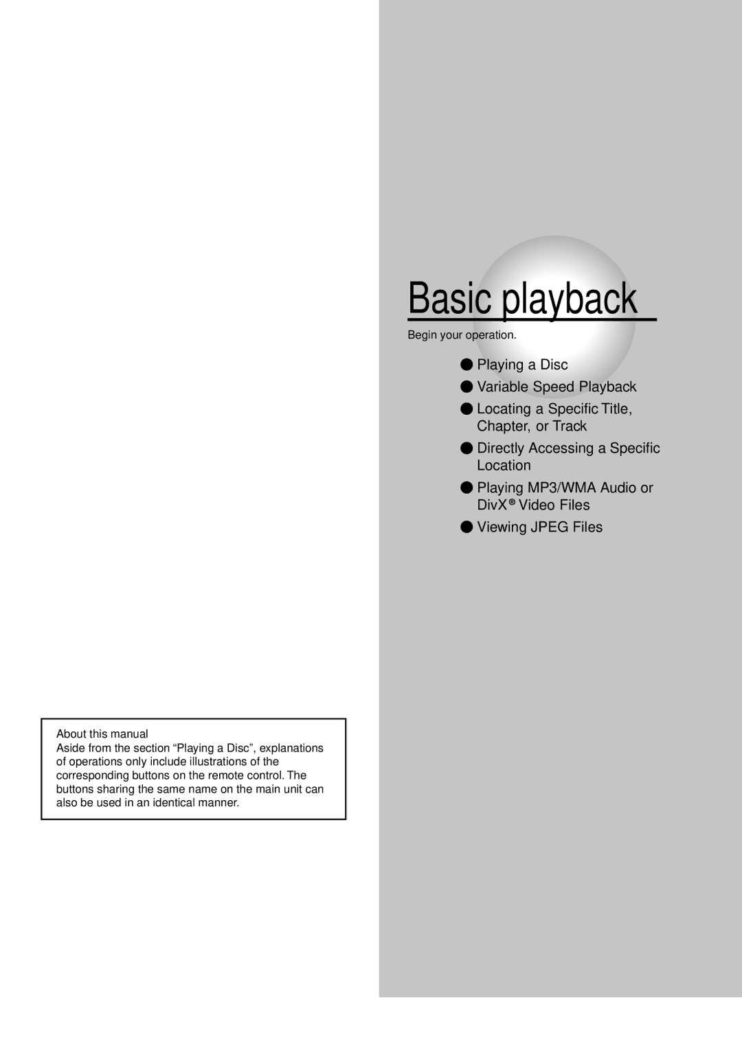 Toshiba SD-P1850SN owner manual Basic playback, About this manual 