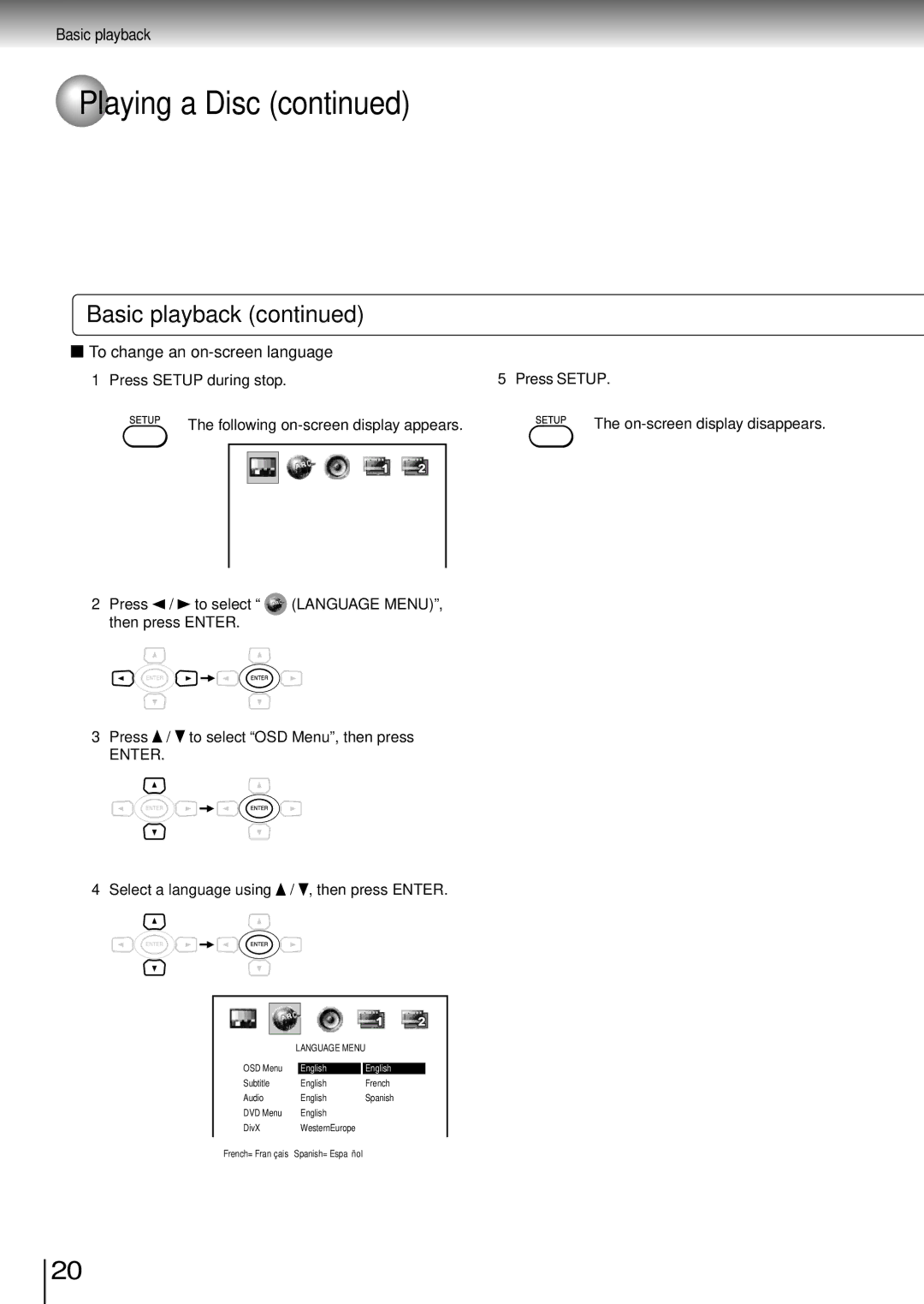 Toshiba SD-P1850SN owner manual To change an on-screen language, Language Menu 