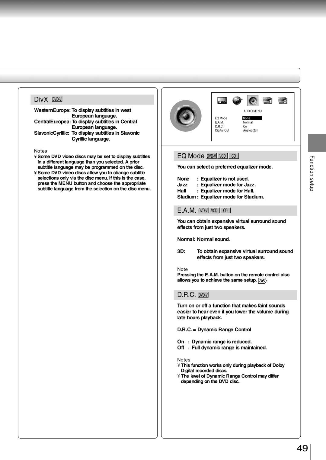 Toshiba SD-P1850SN owner manual DivX DVD-V, EQ Mode DVD-V VCD CD 