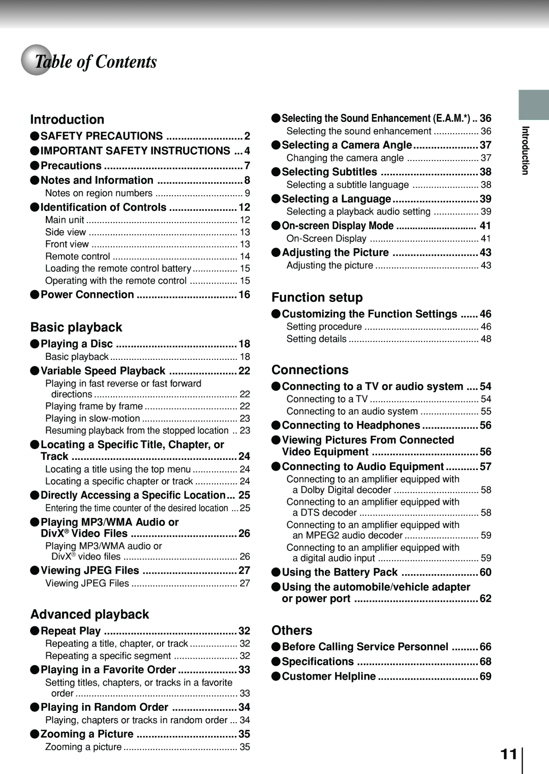 Toshiba SD-P1880SE owner manual Table of Contents 