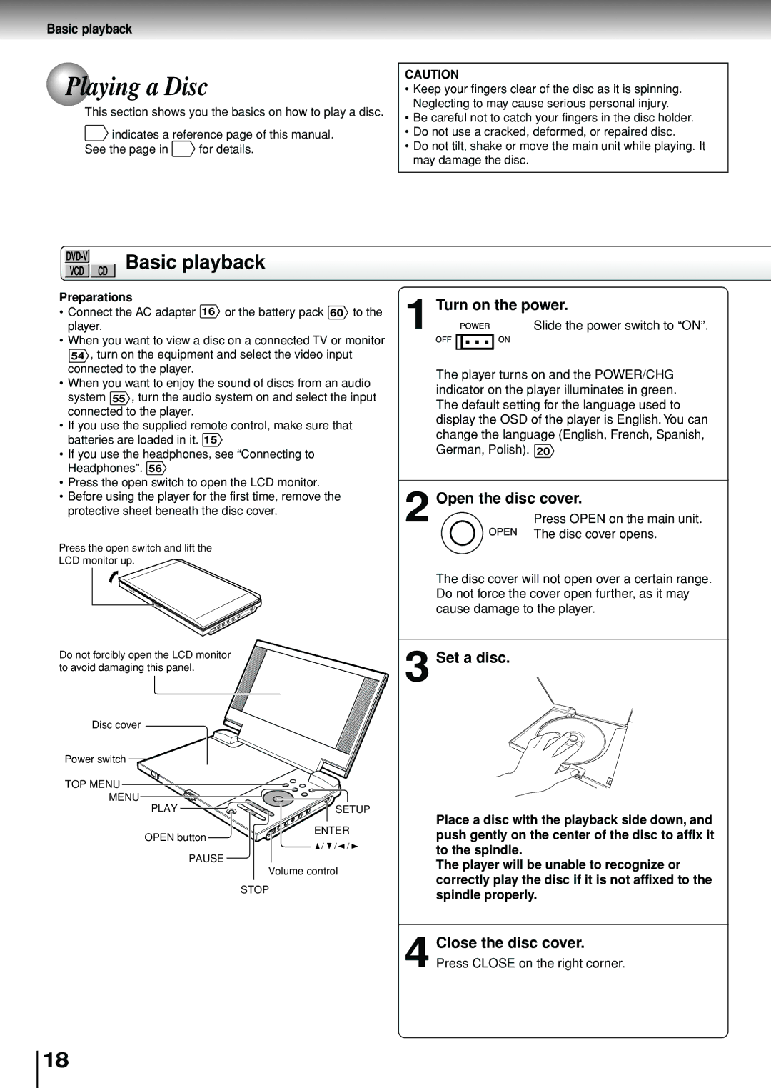 Toshiba SD-P1880SE owner manual Playing a Disc, Basic playback 