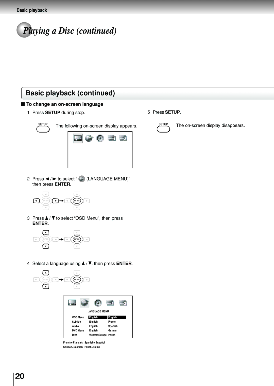 Toshiba SD-P1880SE owner manual To change an on-screen language, Language Menu 