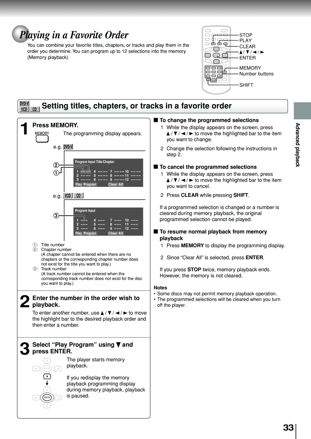 Toshiba SD-P1880SE owner manual Playing in a Favorite Order, Setting titles, chapters, or tracks in a favorite order 