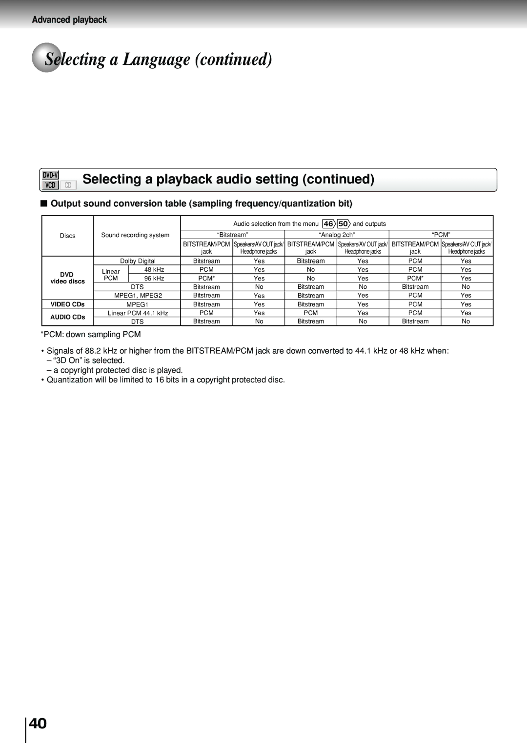 Toshiba SD-P1880SE owner manual Selecting a playback audio setting, Dvd 