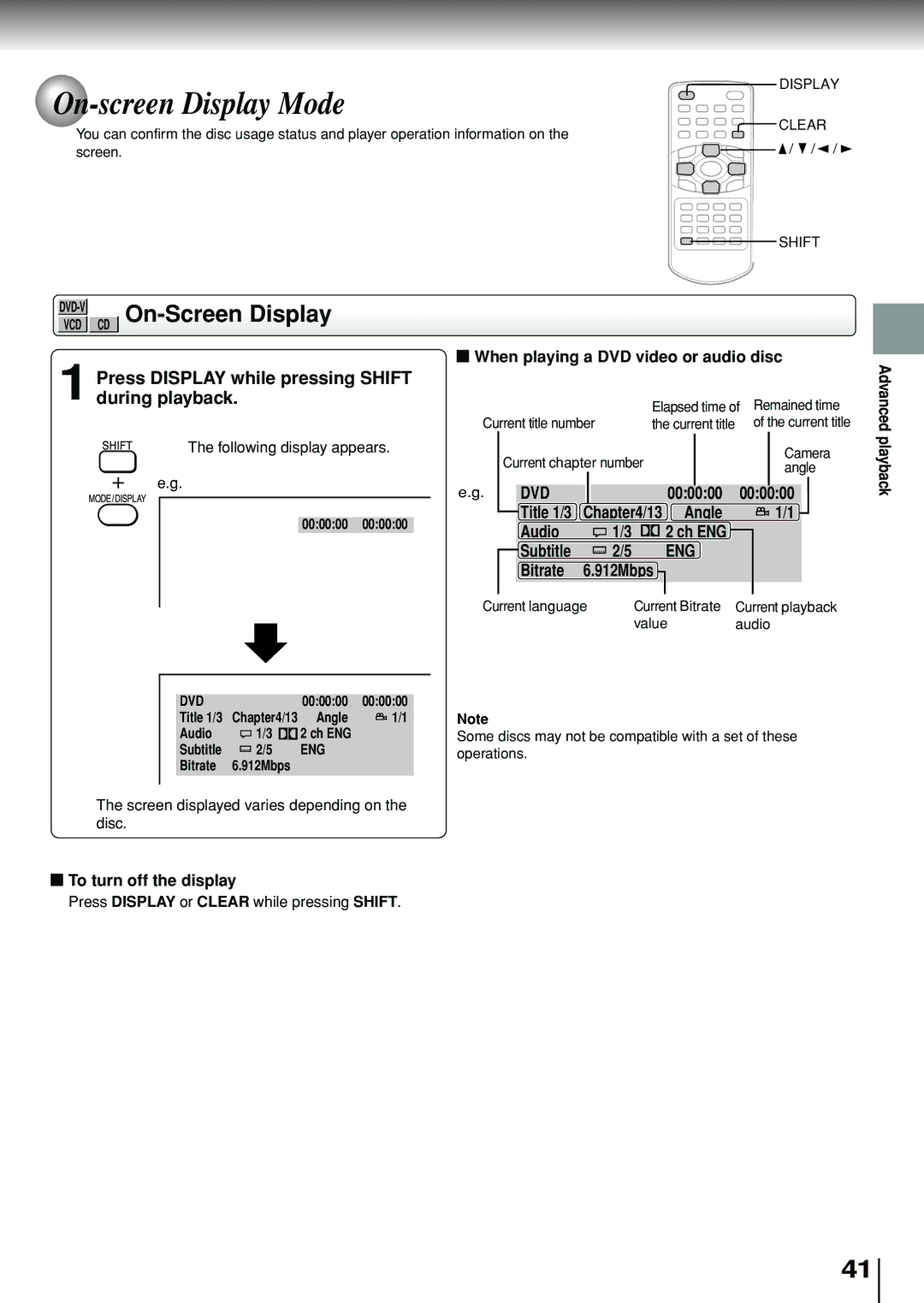 Toshiba SD-P1880SE owner manual On-screen Display Mode, On-Screen Display 