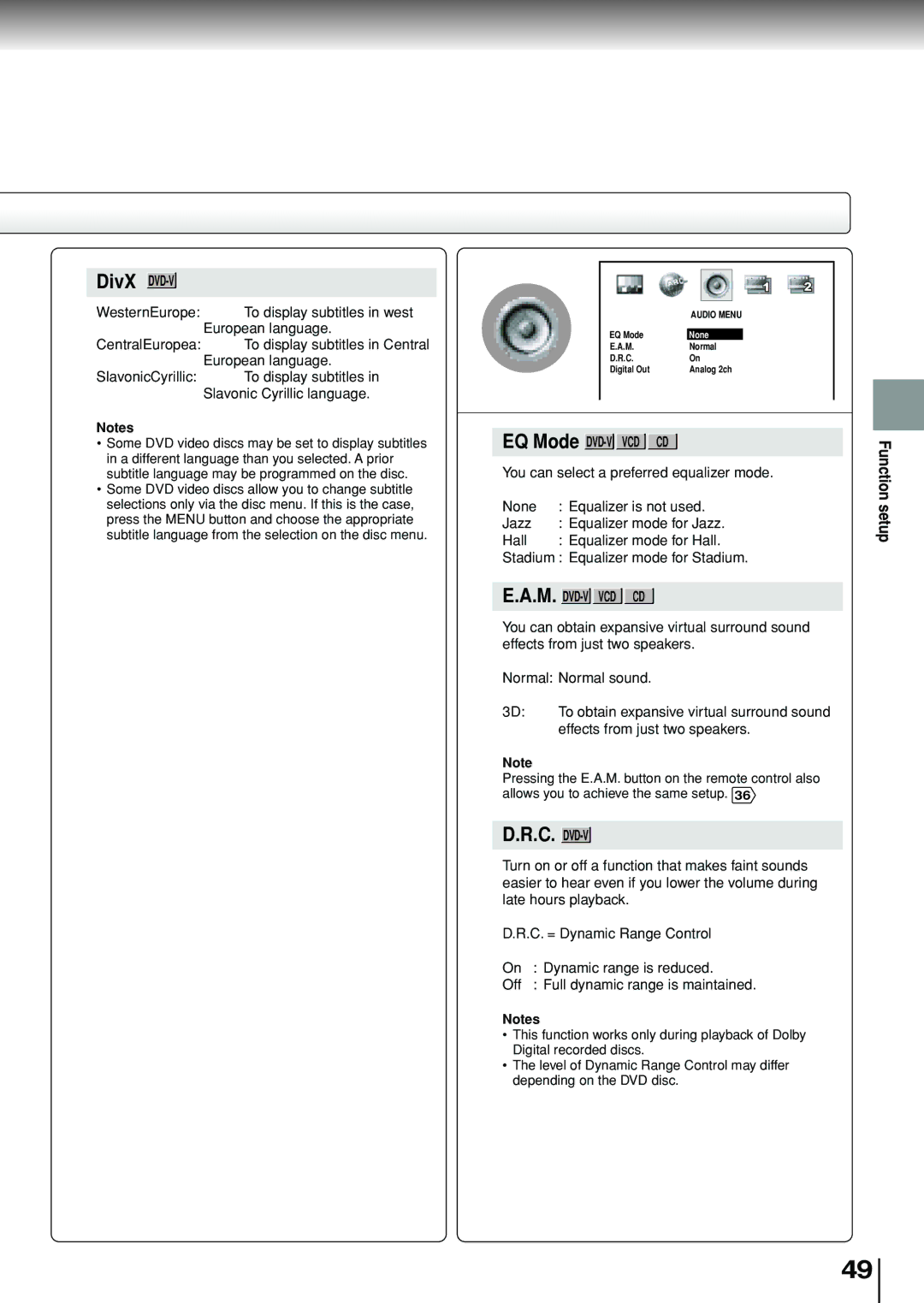 Toshiba SD-P1880SE owner manual DivX DVD-V, EQ Mode DVD-V VCD CD 