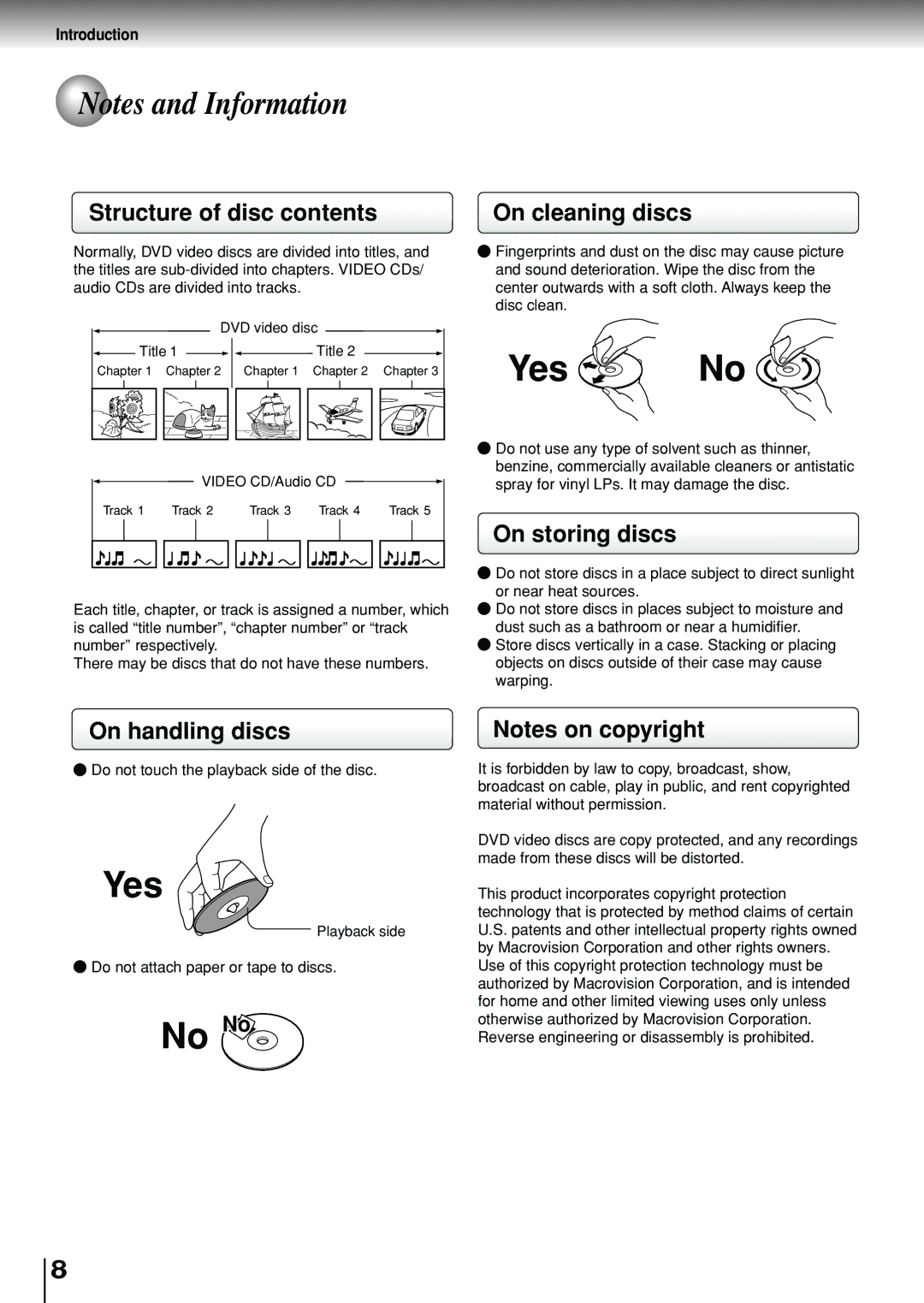 Toshiba SD-P1880SE owner manual Structure of disc contents, On cleaning discs, On storing discs, On handling discs 