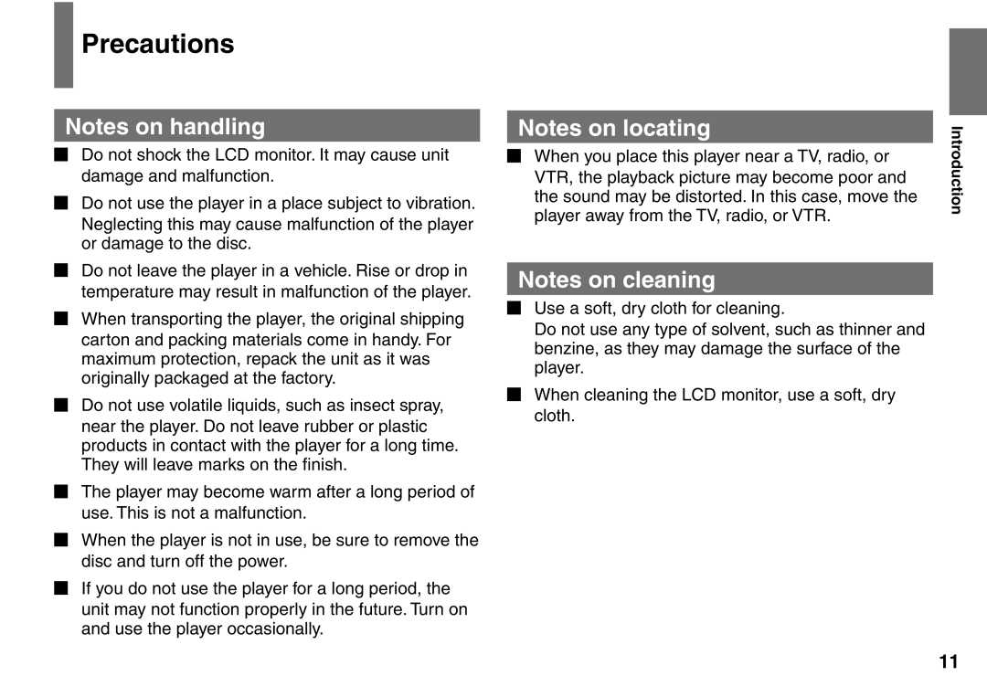 Toshiba SD-P1900SR owner manual Precautions 